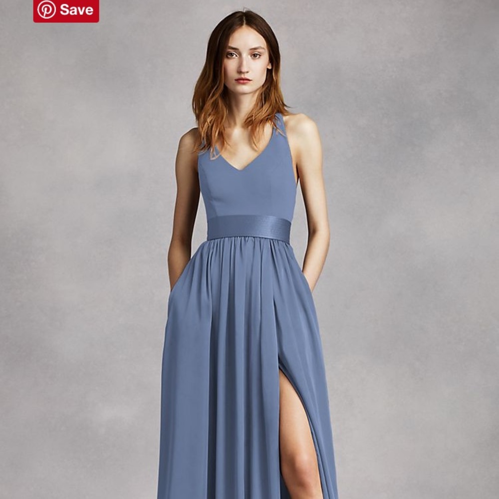 Steel blue V neck halter halter gown size 2